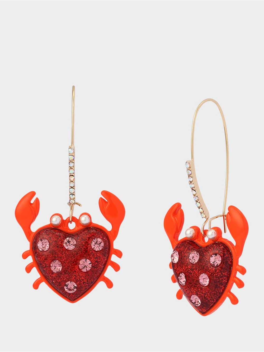 Betsey Johnson Red Crab Shepherd Hook Rhinestone Earrings